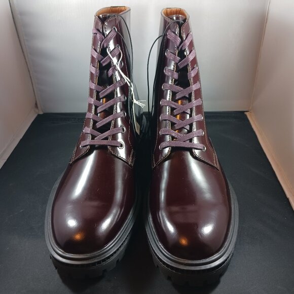 Express $148 Burgundy Women's Patent Leather Combat Boots size 10 - Picture 2 of 11